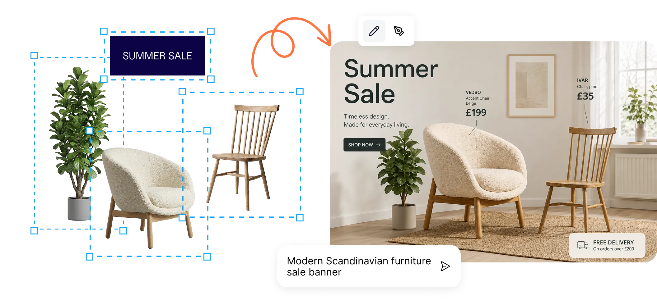 Build layouts from catalog items with exact placements on canvas